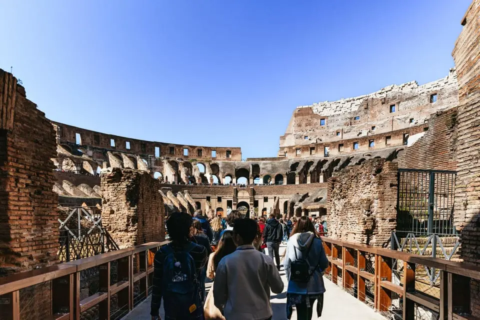 Panoramic view of the Colosseum from the Arena Floor